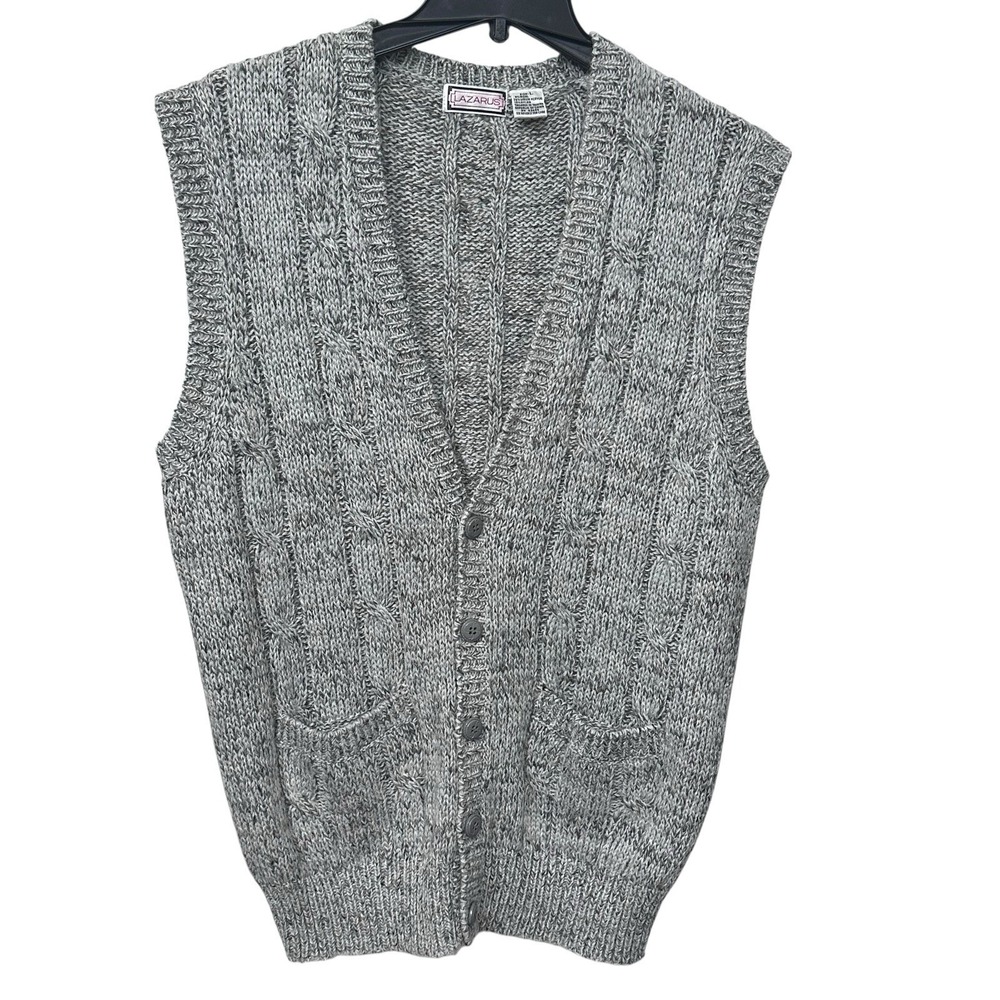 Lazarus‎ Wool Blend Cable-Knit Button Up Vest Mens Size Large Grey Grandpacore